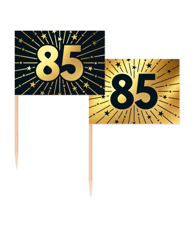 Guld/sort kageflag 85, 50 stk