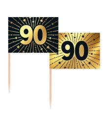 Guld/sort kageflag 90, 50 stk