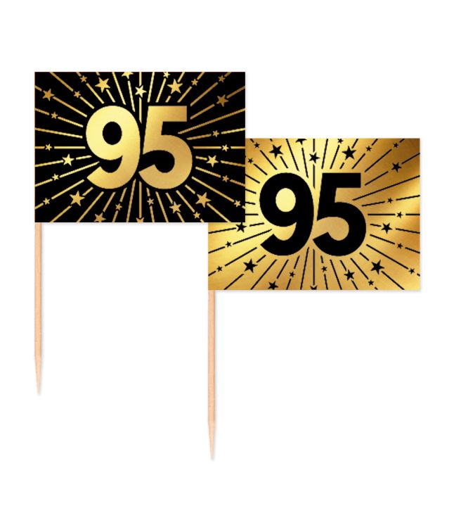 Guld/sort kageflag 95, 50 stk