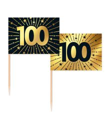 Guld/sort kageflag 100, 50 stk