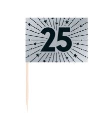 Sølv 25 kageflag, 50 stk
