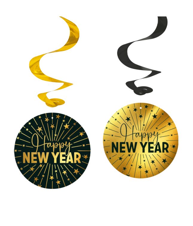 Happy New Year swirls, 4 stk
