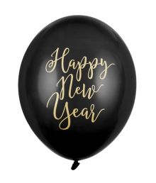 Svart Happy New Year ballong, 50 st