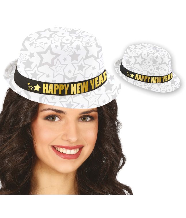 Hvid gangster hat m stjerner og happy new year 