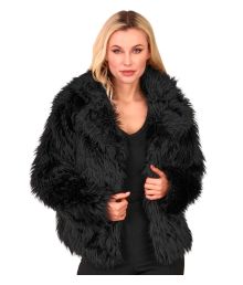 Svart pälsjacka i fuskpäls