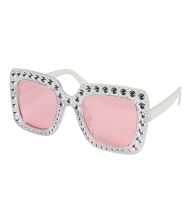 Hvide bling briller, pink glas