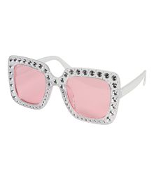 Hvide bling briller, pink glas