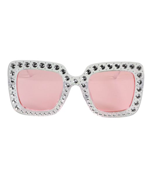 Hvide bling briller, pink glas