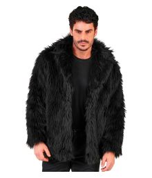 Svart pälsjacka i fuskpäls
