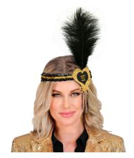 Sort/guld hårbånd med hjerte og fjer