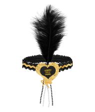 Sort/guld hårbånd med hjerte og fjer