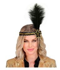 Sort/guld hårbånd med stjerne og fjer