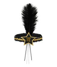 Sort/guld hårbånd med stjerne og fjer