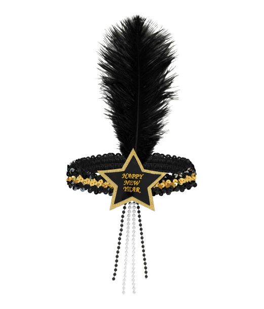 Sort/guld hårbånd med stjerne og fjer
