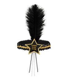 Sort/guld hårbånd med stjerne og fjer