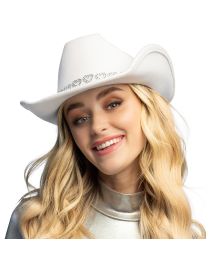 Vit cowboyhatt med silver-hjärtan