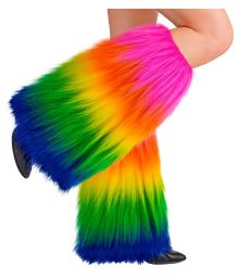 Benvärmare i regnbågsfärgad päls