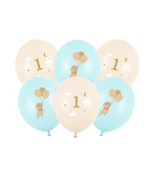 Ballongbukett 1 år ljusblå mus, 6 st