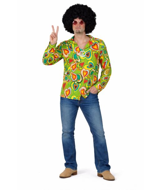 Flot grøn hippie skjorte med hjerter til mænd.