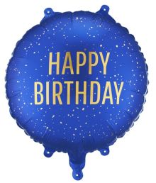 Blå Happy Birthday folieballong