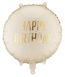 Krämvita Happy Birthday folieballong