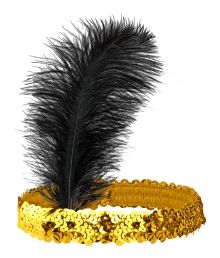 Hårband med guldpaljetter och fjädrar