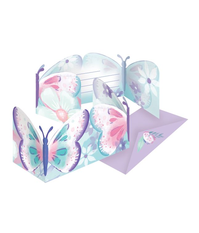 Invitation sommerfugl 8 stk
