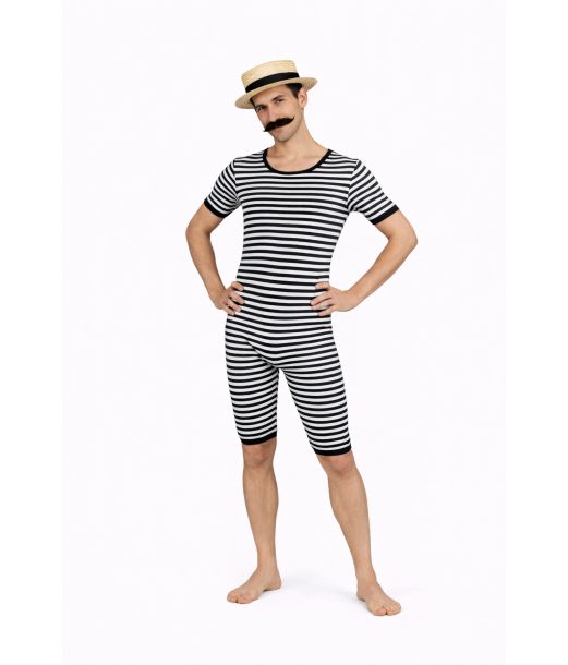 Blå og hvid gammeldags badedragt.