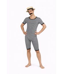 Blå og hvid gammeldags badedragt.