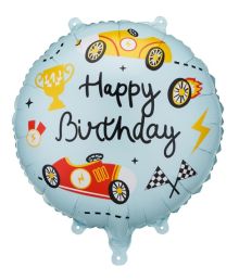 Happy Birthday racingbilar folieballong, 35 cm
