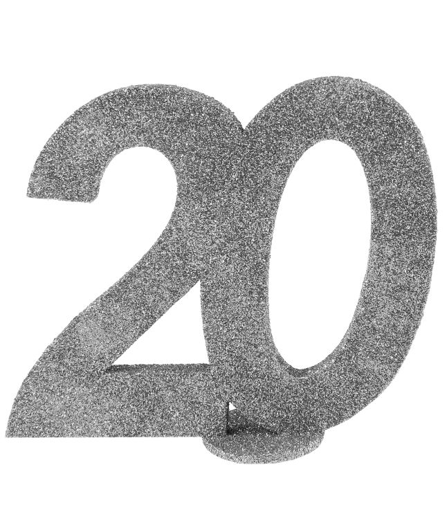 20 års bordsdekoration i silverglitter