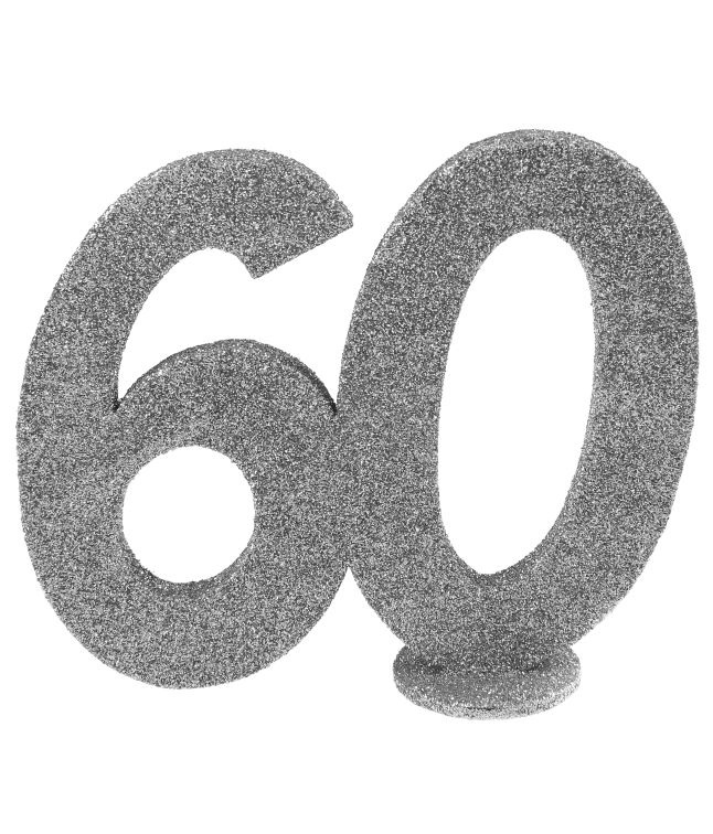 60 års bordsdekoration i silverglitter