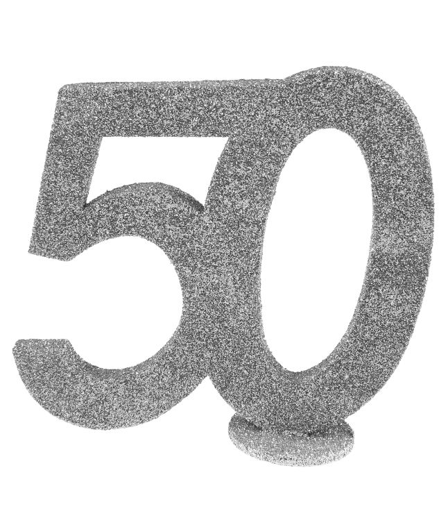 50 års bordsdekoration i silverglitter