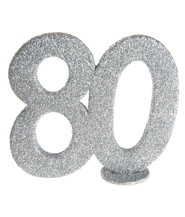 80 års bordsdekoration i silverglitter