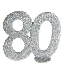 80 års bordsdekoration i silverglitter