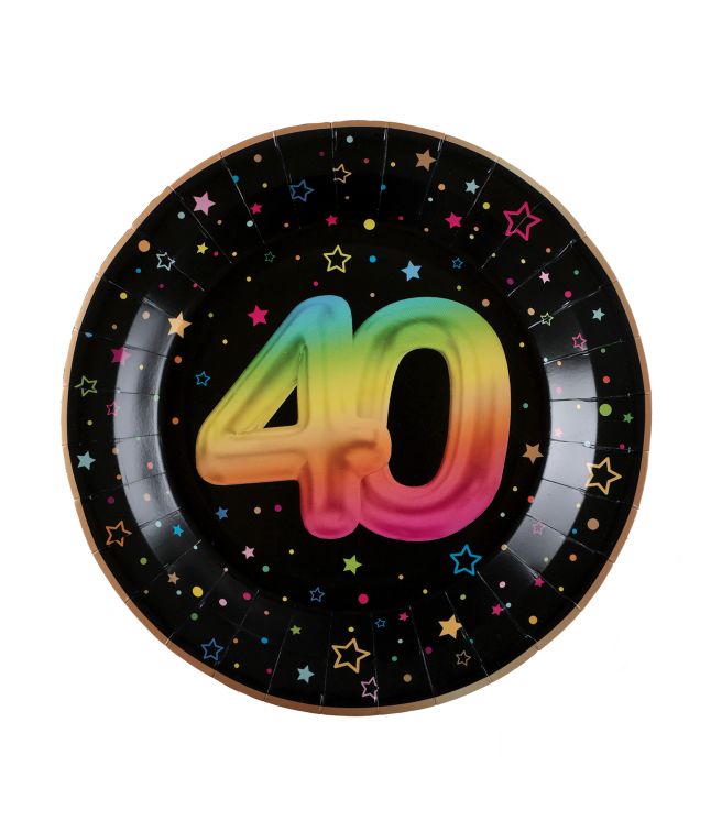 Sort paptallerken 40 år ø 22,5 cm