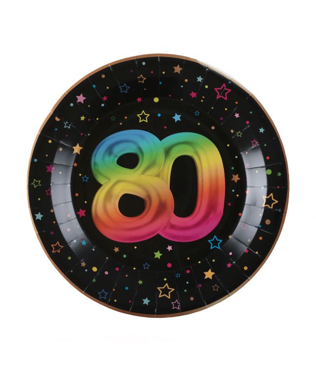 Svarta och regnbågsfärgade papptallrikar, 80 år