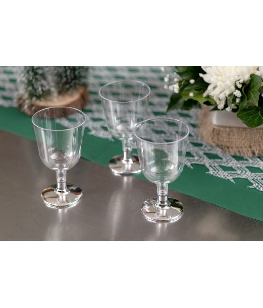 Klar plastik vinglas sølvfod