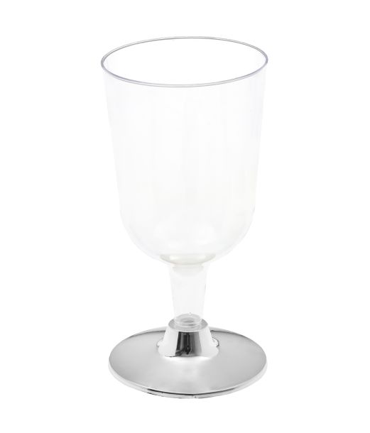 Klar plastik vinglas sølvfod