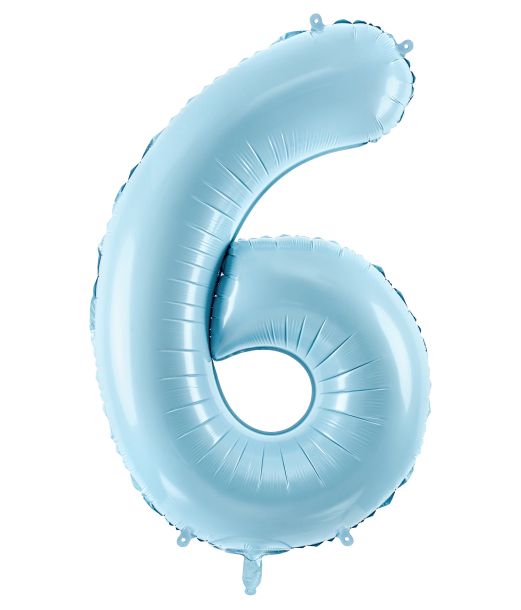 Ljusblå folieballong med siffror 6, 86 cm