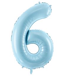 Ljusblå folieballong med siffror 6, 86 cm