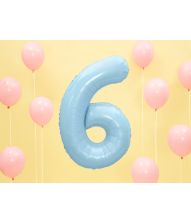 Ljusblå folieballong med siffror 6, 86 cm
