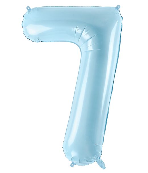 Ljusblå folieballong med siffror 7, 86 cm