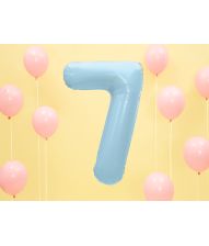 Ljusblå folieballong med siffror 7, 86 cm