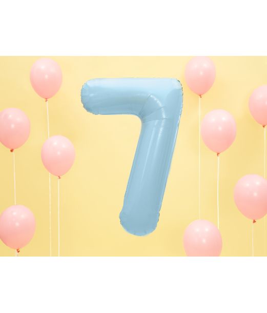 Ljusblå folieballong med siffror 7, 86 cm