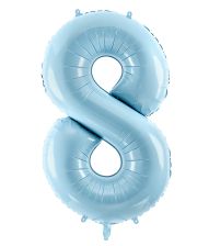 Ljusblå folieballong med siffror 8, 86 cm