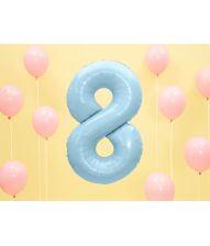 Ljusblå folieballong med siffror 8, 86 cm