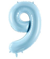 Ljusblå folieballong med siffror 9, 86 cm