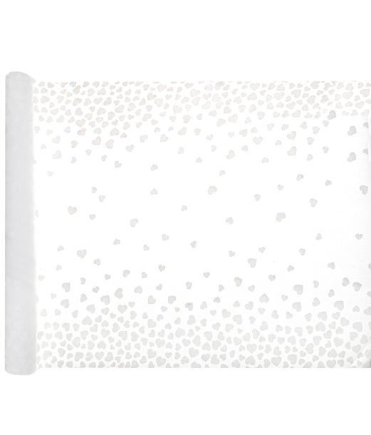 Bordslöpare med vita hjärtan, 48 cm x 3 m