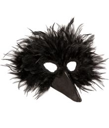 Svart fågelmask med fjädrar
